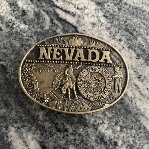 Nevada State Seal Solid Brass Award Design First Edition 80s Vintage Belt Buckle