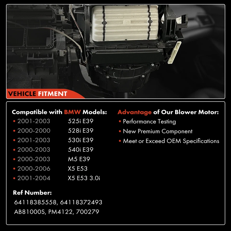 Motor soplador de climatización con jaula de ventilador para BMW E39 525i 2001-03 528i 530i 540i M5 E53 X5 Foto 3 de 4