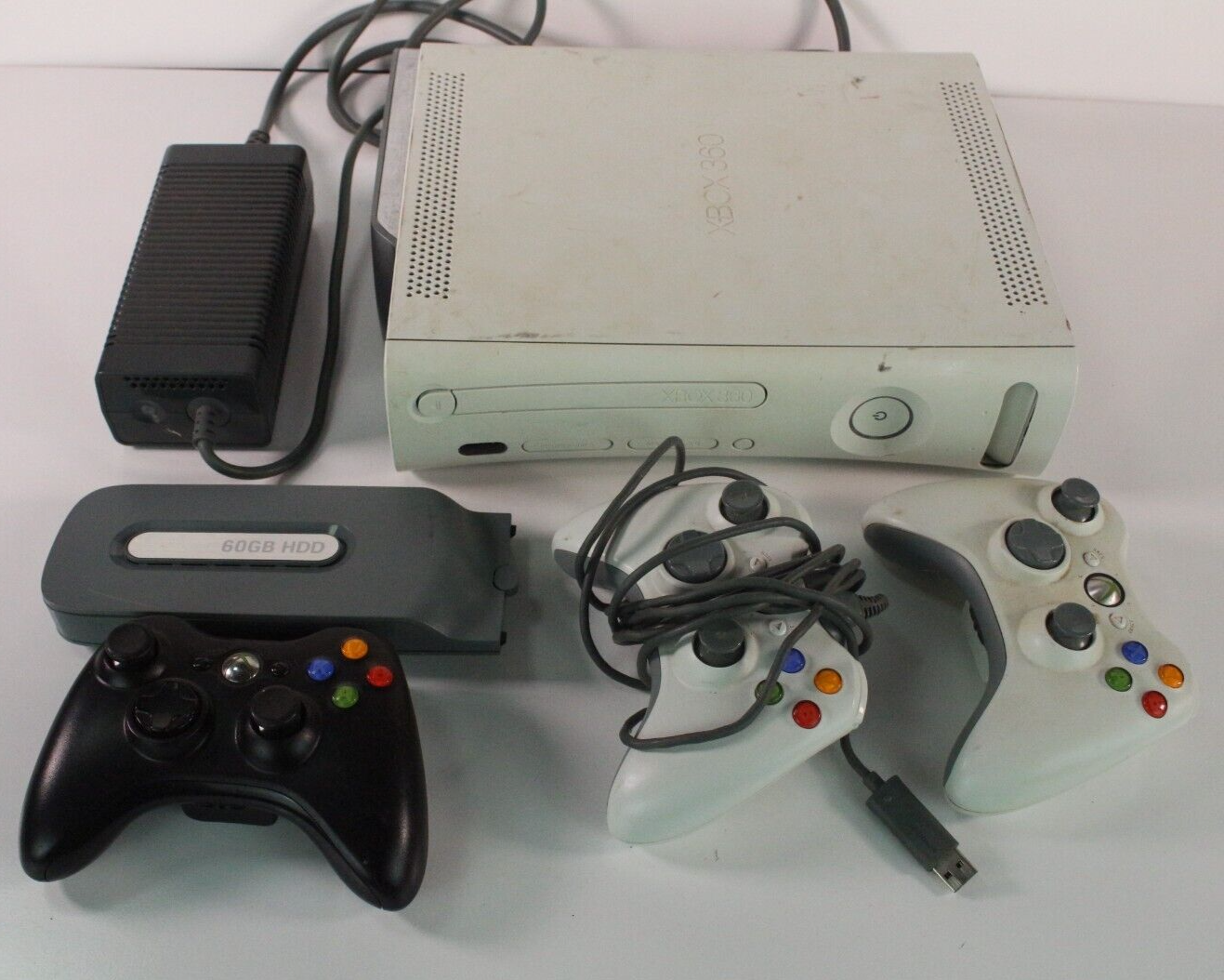 Microsoft Xbox 360 System Bundle 60GB Hard Drive White Console & 3 Controllers 882224765558 eBay