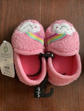 Wonder Nation Slippers Girls Size 5-6 Pink Fuzzy Rainbow Slip On Shoes