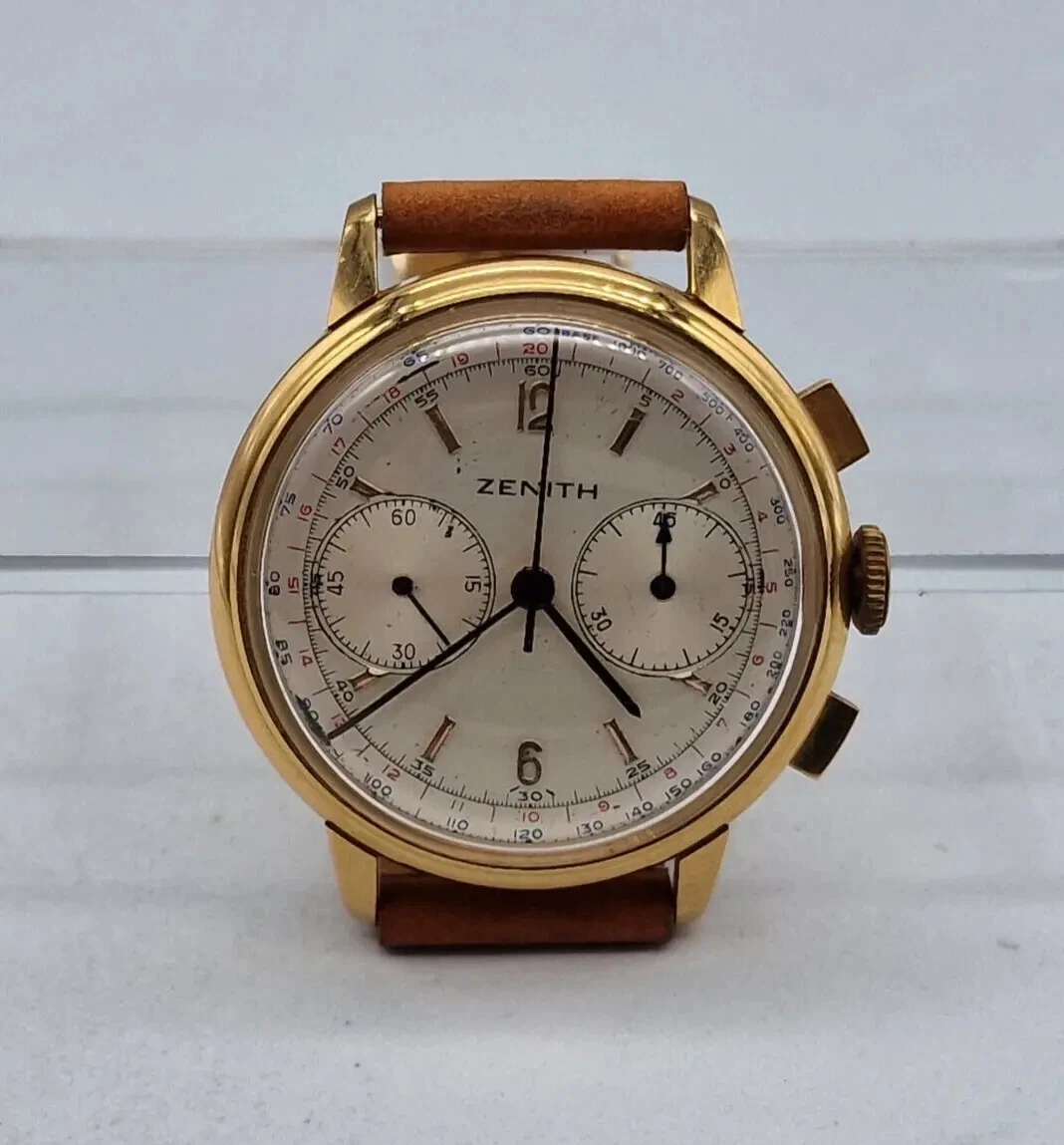 Zenith — RARE SOLID 18CT GOLD VINTAGE ZENITH CHRONOSILVER SILVER DIAL MAN'S WATCH /  R056