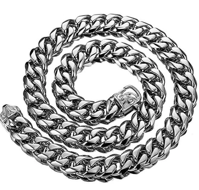 Collar de cadena de eslabones cubanos bordillo acero inoxidable pulido 13/15 mm joyería para hombre Foto 3 de 4