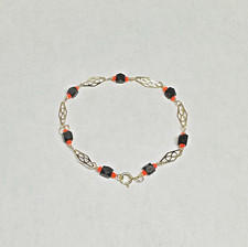 14K Yellow Gold Filled Genuine 4mm Azabache Jet 6" Plaque Baby/Kids Bracelet