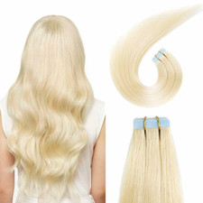 Tape in Hair Extensions Bleach Blonde Human Hair Straight Seamless Skin Tape 613