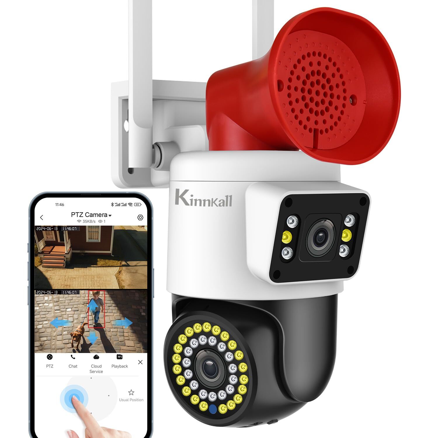 Dual Lens WiFi-Outdoor-Camera for Home Security, 2.4G 4MP Pan/Tilt Wireless S...
