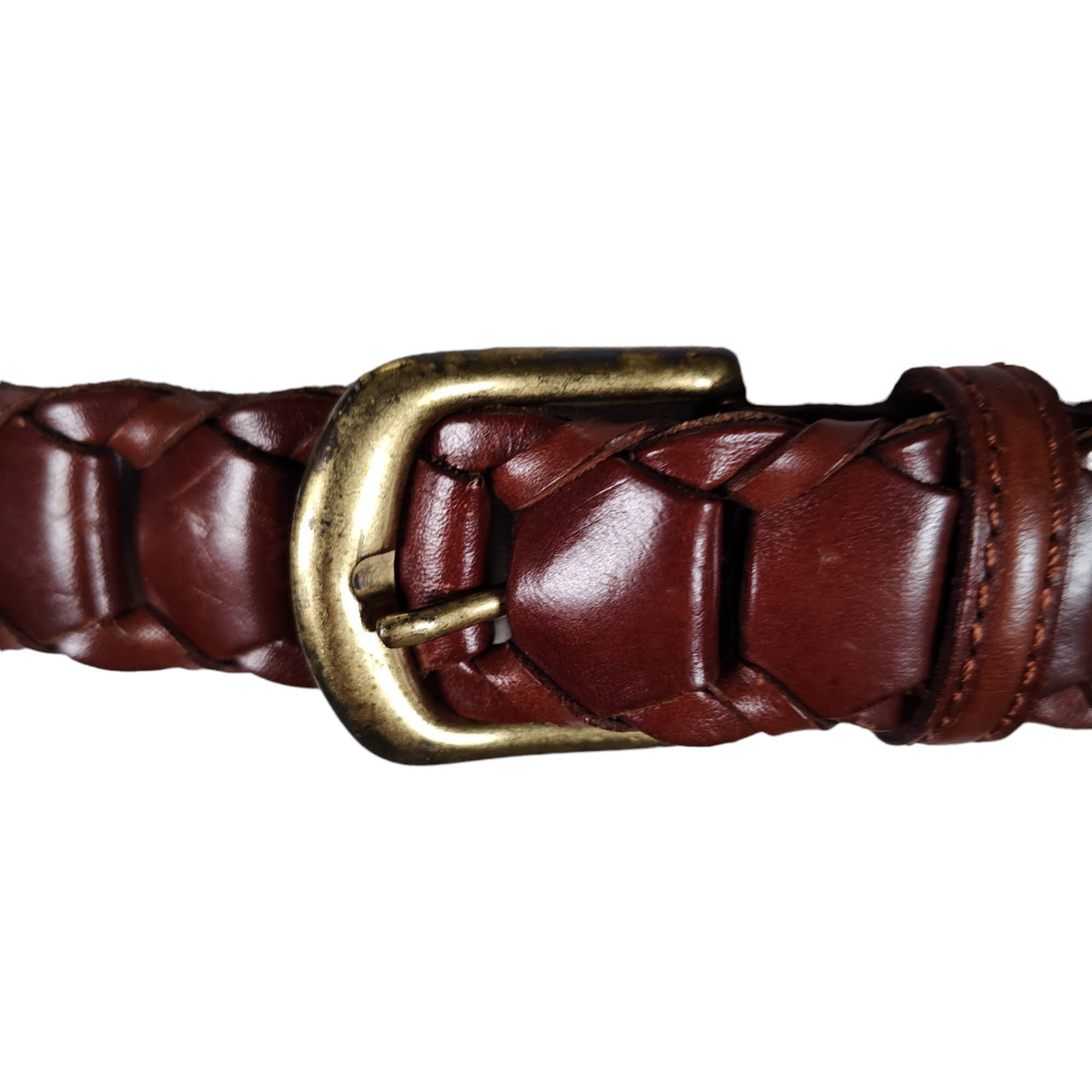 小物 90s used lether belt Men's Brown Leather Belt Size 40 Vintage 90s Braided Looped