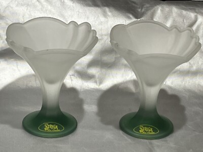 ITALIAN STREGA ICE CREAM FROSTED GLASS CUPS FANCY TULIP FLOWER SUNDAE SET OF 2