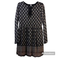 XHILARATION Boho Medallion Border Print Long Sleeve Dress Size L