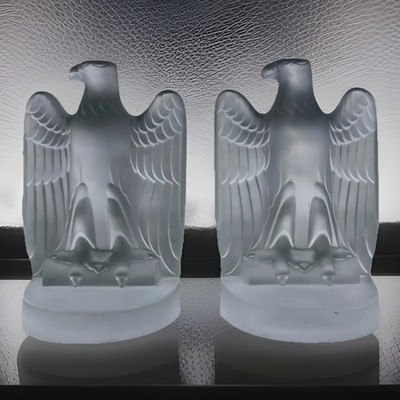 Vintage Art Deco Frosted Glass Fostoria Eagle Bookends Pair Art Nouveau **