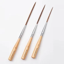  Long Liner Brushes - Artist Grade 3pcs Ox Ear Hair Detail Wood Color-3pcs