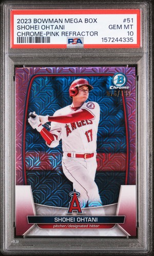 2023 BOWMAN MEGA BOX CHROME PINK REFRACTOR #51 SHOHEI OHTANI 76/199 PSA 10