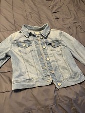 Unisex Kids Blue Solid Denim Basic Jacket Button-Front Long Sleeve Casual