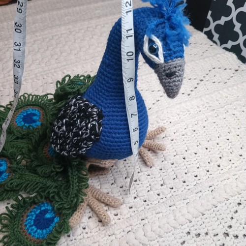 Crochet Peacock Standing Stuffed Animal Homemade Whimsical Fun Artsy Eclectic - Picture 6 of 10