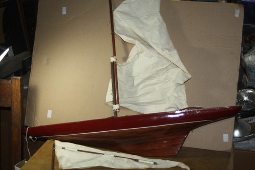 Antique Vintage  3 Foot Long Wooden Pond Yacht - Sail Boat - For Restoration