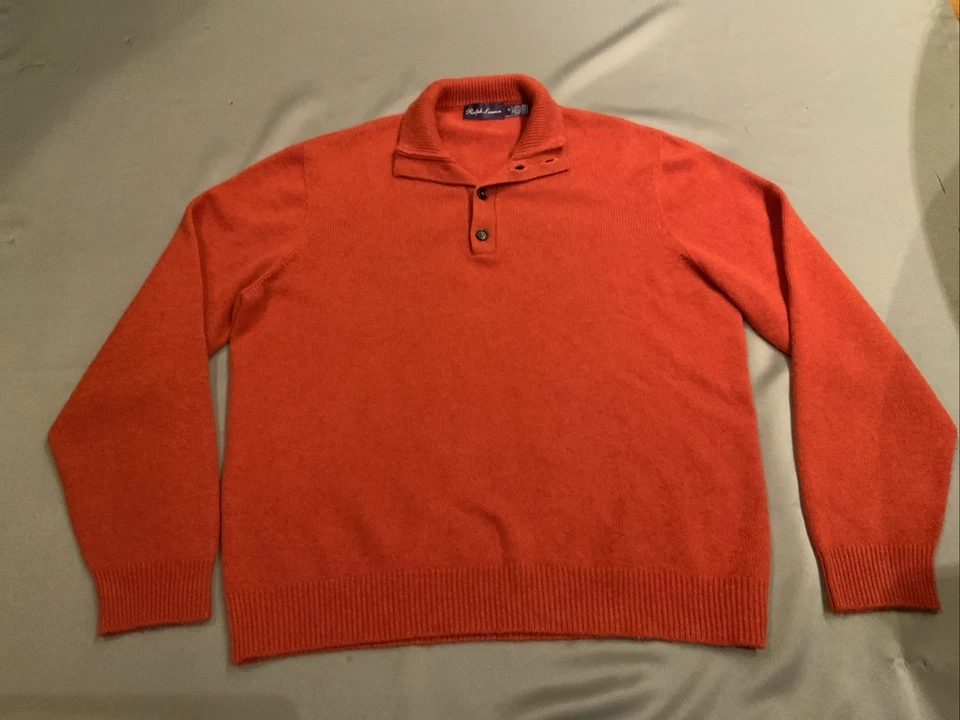 Suéter masculino Ralph Lauren roxo etiqueta olho de pássaro cashmere GG laranja queimado - Imagem 4 de 4