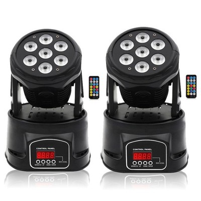 7x10W RGBW Moving Head Stage Lights with Remote, DMX, Strobe - 2 Pack