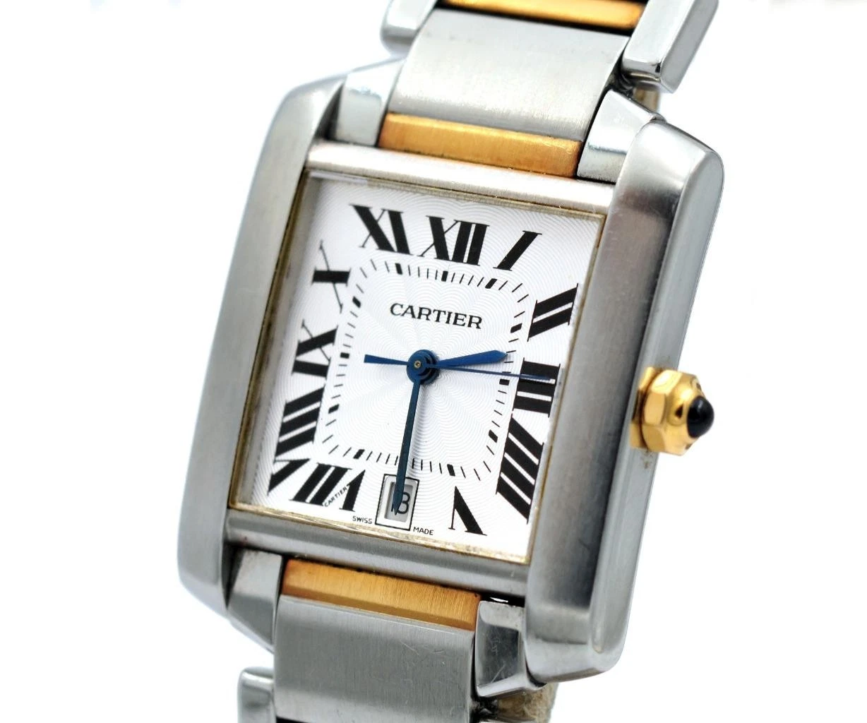 Cartier — Ladies Cartier Tank Francaise Two-Tone 18K Gold Steel Guilloche 2302 W5100504