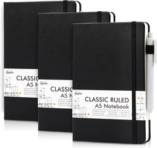3 Pack Notebooks Journals Bulk with 3 Black Pens, A5 Hardcover Notebook Classic 