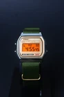 Casio A158WEA-9EF Watch with Egg Yolk Screen Green Nato Strap