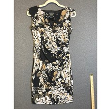 Enfocus Studio Womens Size 4 Floral Ruched Sheath Dress Black Tan Sleeveless