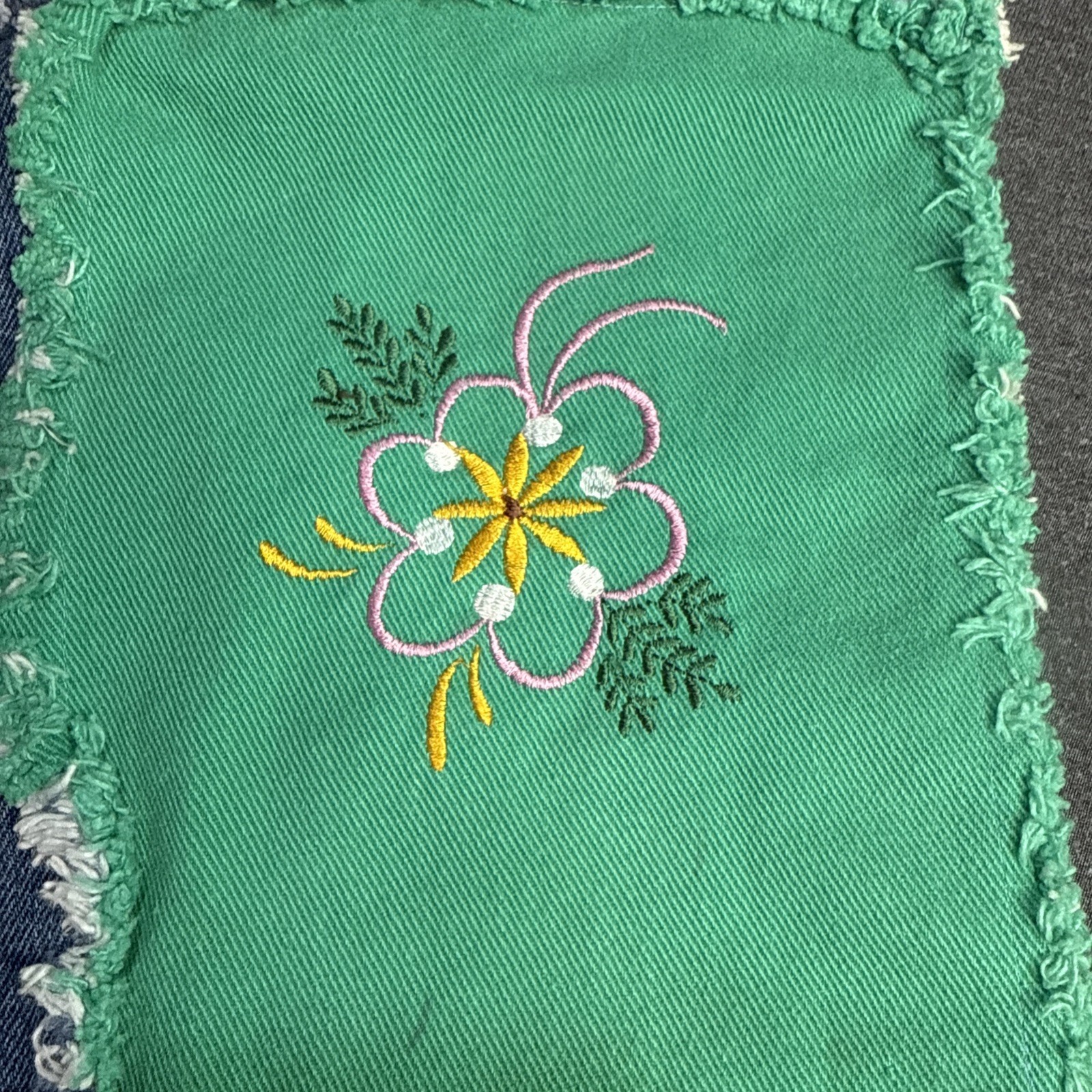 Handmade Denim Patchwork Tote Bag Embroidered Flo… - image 8