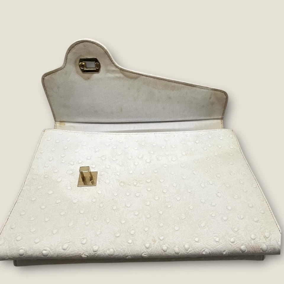 Cartera sin asas vintage original de Caprice imitación cuero avestruz crema Foto 3 de 4