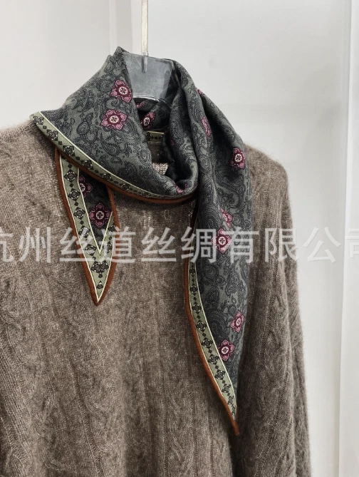 Bufanda 70% Cachemira 30% Seda Diamante Blanco 130X45cm Estampado de Flores Bandana Envoltura Foto 3 de 4