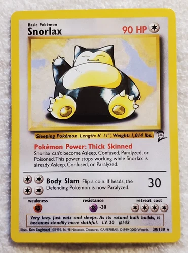 Snorlax 30/130 [Base Set-2] Rare Regular Pokemon 1999 TCG Vtg EX+