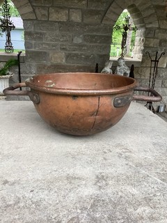 ANTIQUE COPPER CANDY POT WM EDWARDS BAKING CO. CLEVELAND DOVETAILED PATINA