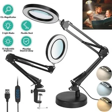 10X Magnifying Glass Desk Light Magnifier LED Lamp Reading Lamp With Base& Clamp