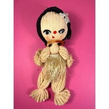Handmade Vintage Hula Girl Yarn Doll 1950s Hawaiian Kitsch Decor