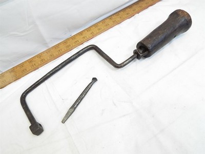 Antique Blacksmith Hand Forged Iron Brace Drill Bit Woodworking Wood Knob Tool