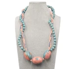 Vintage Karla Jordan Bead Necklace Mauve Blue Estate Costume Jewelry 24"