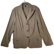 Lauren Ralph Lauren Khaki Tan 100 Cotton 3-Button Blazer Jacket Womens Size 1X