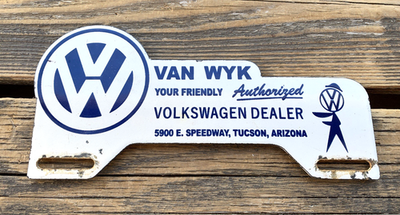 #ad #ad VINTAGE VW VOLKSWAGEN VAN WYK GAS STATION PORCELAIN OIL LICENSE PLATE SIGN $125.00