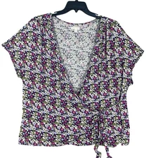 14th & Union Womens Top Short Sleeve Size 2X Colorful Floral Blouse