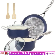 Nonstick Ceramic Cookware Set 9.5 Skillet 1.5QT Saucepan 3QT Dutch Oven New