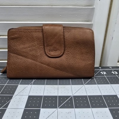 Rolfs Genuine Leather Wallet Clutch Brown Tan Pebble Womens Carbon Divider 7 x4 