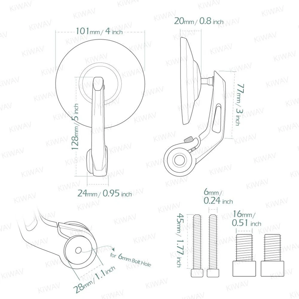 Espejos retrovisores de extremo de barra BOB negros redondos cortos 16 mm se adapta a Yamaha FZ1 FZ6 FZ10 XSR900 Foto 2 de 4