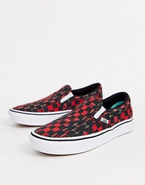 Red plaid slip on vans 2025