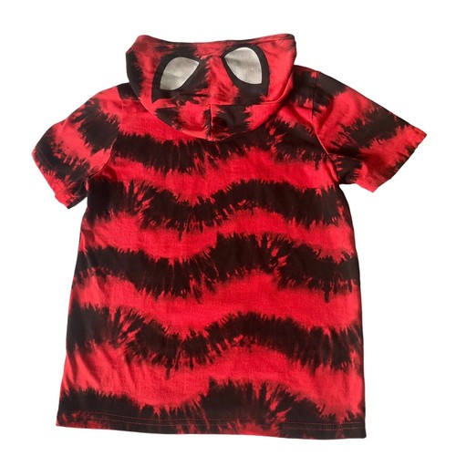 Spiderman Boys Hooded Shirt Size 8 Red Black Casual Short Sleeve - Picture 6 of 8