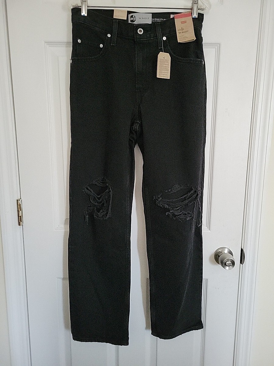 【値下】【新品タグ付】Levi's '94 BAGGY ブラック 27×29 New Levi's Silvertab 94 Baggy Black Distressed Jeans Womens
