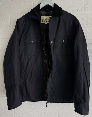 Barbour ashby mens classic navy blue wax jacket tartan size Medium