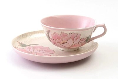 Japanese Handcraft Shobido Iris hand-painted peony [tea bowl and plate] (pink)