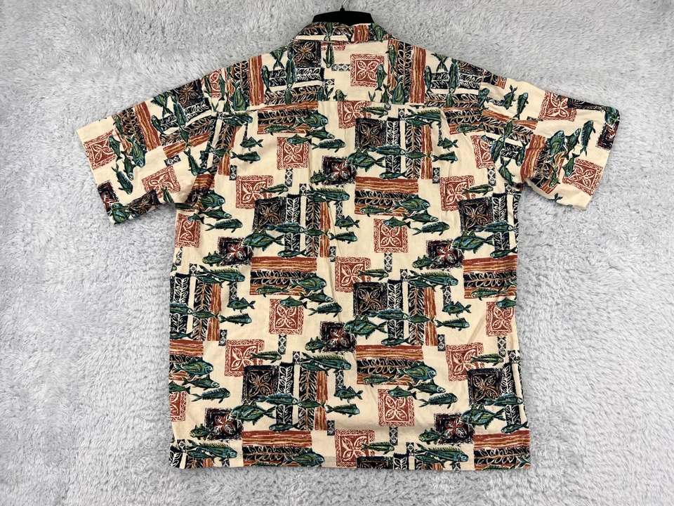 Camisa Hawaiana Royal Creations Para Hombre Grande Beige Deportiva Patrón de Peces 100% Algodón Foto 2 de 4