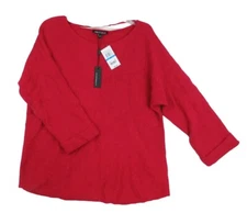 Cable & Gauge Sweater Size XL Red Boat Neck 3/4 Sleeve Dolman Sleeve Cuff Angora