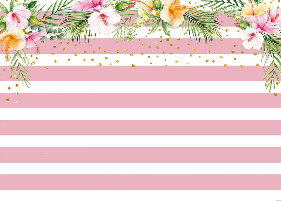 Telón de fondo de flamenco a rayas rosas y blancas niños niñas fiesta de cumpleaños decoración telón de fondo Foto 2 de 4