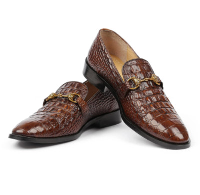 Handmade Brown Alligator Texture Moccasin Shoes, Men Loafer Shoes