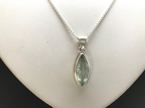aquamarine pendant marquise solid Sterling Silver 18” chain natural box. - Picture 5 of 19