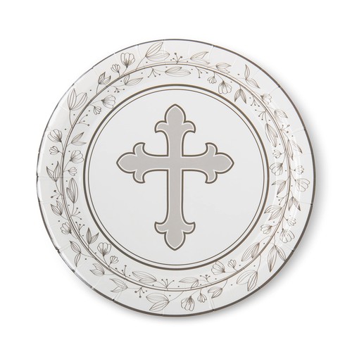 Gray Cross Baptism Plates And Napkins Set Of 24 First Holy Communion Party Suppl - Picture 4 of 5